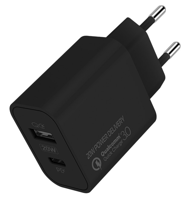 Сетевое зарядное устройство Colorway Type-C PD + USB QC3.0 (20W) V2 Black (CW-CHS025QPD-BK)