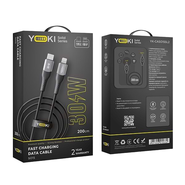 Фото - Кабель синхронізації даних YOKI SOLID Type-C to Lightning 30W 2m Black (YK-SO15)