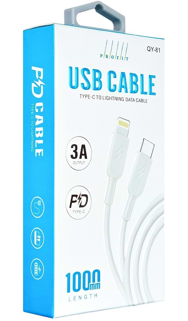 Фото - Кабель Profit QY-81 Type-C to Lightning 1m PD3A White (000001368)