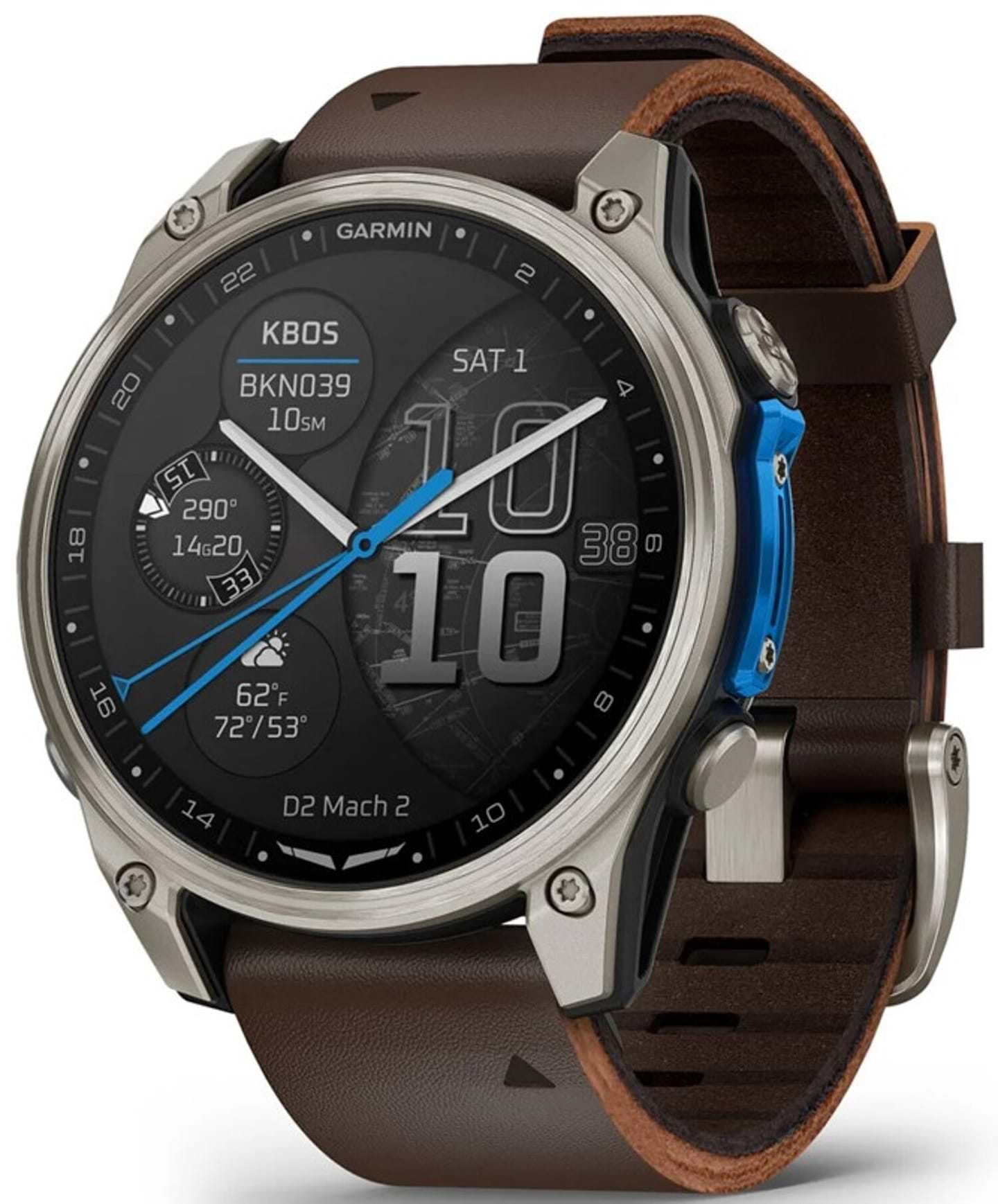 Смарт-часы Garmin D2 Mach 2, 47mm, Saph, Bare Ti/Blk w/LthrBd (010-02904-31) - Фото 1