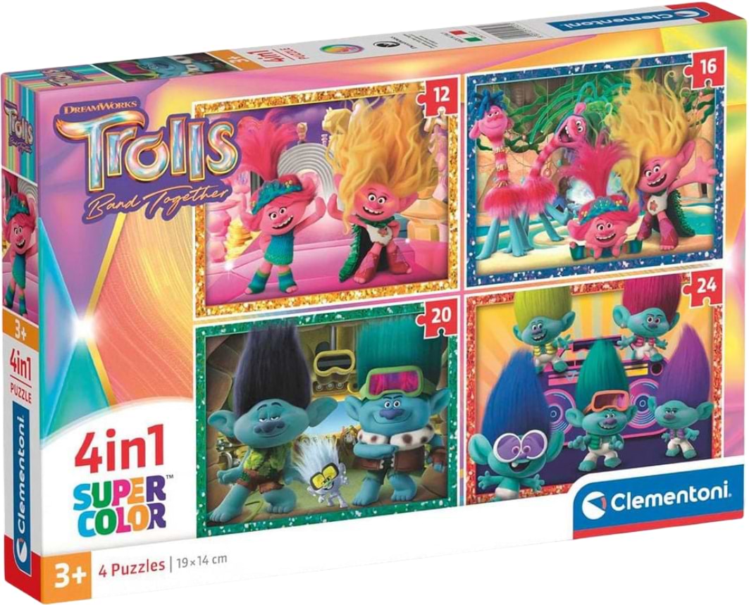 Пазлы (3-4 года) Clementoni Trolls 3 12,16,20 та 24 эл. (21527)