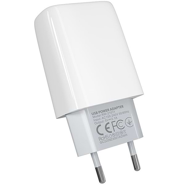 Фото - Сетевое зарядное устройство Ridea Element Duo 2USB 2.1 A White (RW-21011)