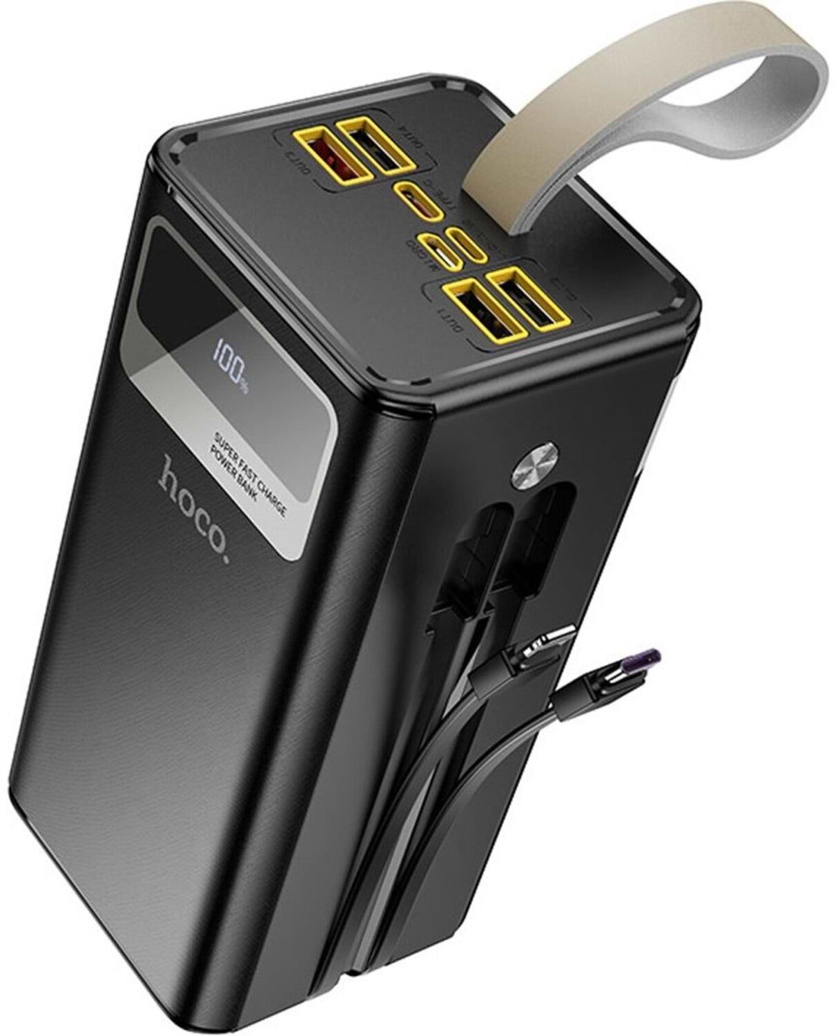 Батарея мобильная HOCO DB58B Plentiful 22.5W +встроенные кабели +LED 50000 mAh Black (715357)