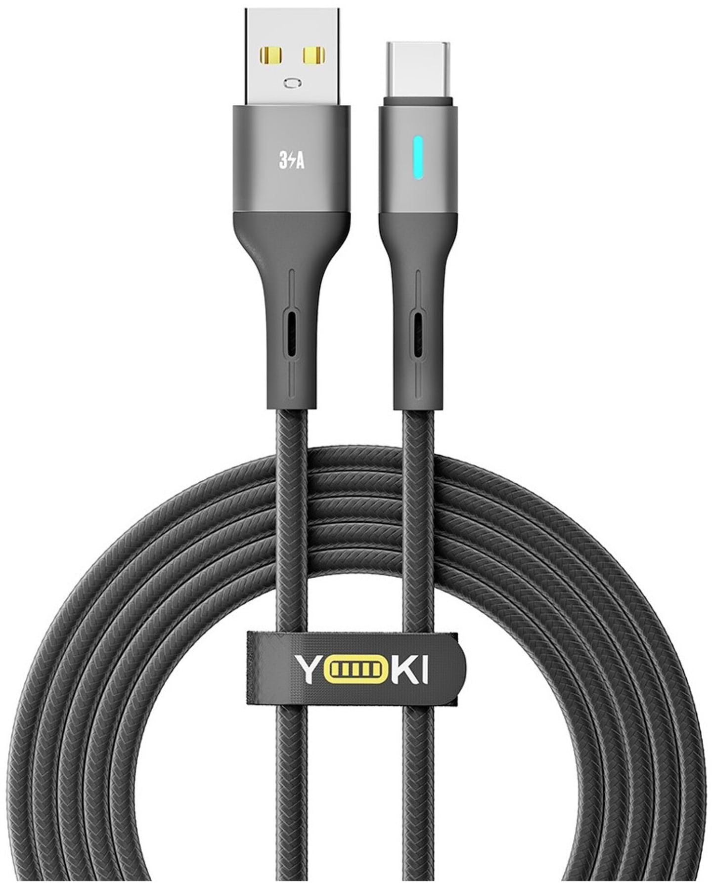 Кабель синхронізації даних YOKI LED Type-C 3A 2m Black (YK-LE17)
