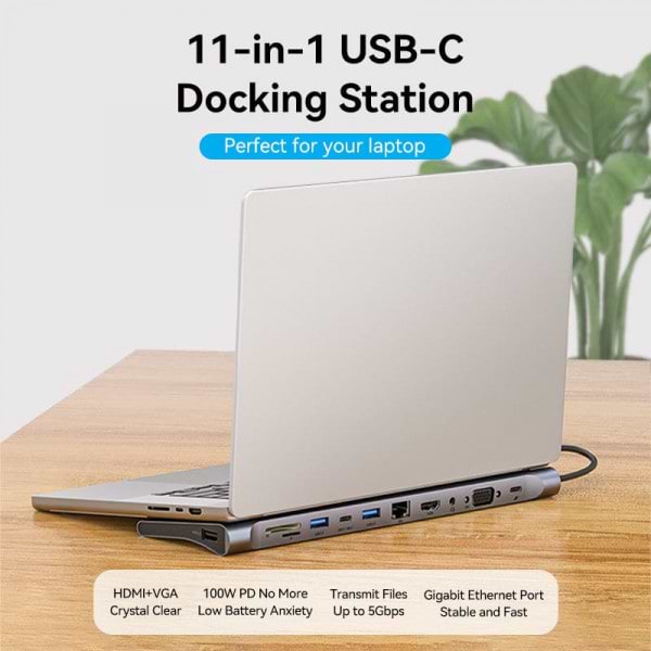 Фото - Док-станція Vention USB3.1 Type-C HDMI/VGA/USB-C/USB3.0x3/RJ45/SD/TF/TRRS 3.5mm (THTHC)