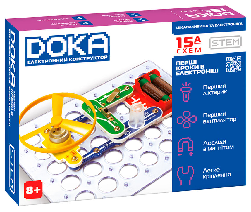 Електронний конструктор DOKA ПЕРШІ КРОКИ В ЕЛЕКТРОНІЦІ (Набір А, 15 схем) (D70709) - Фото 1
