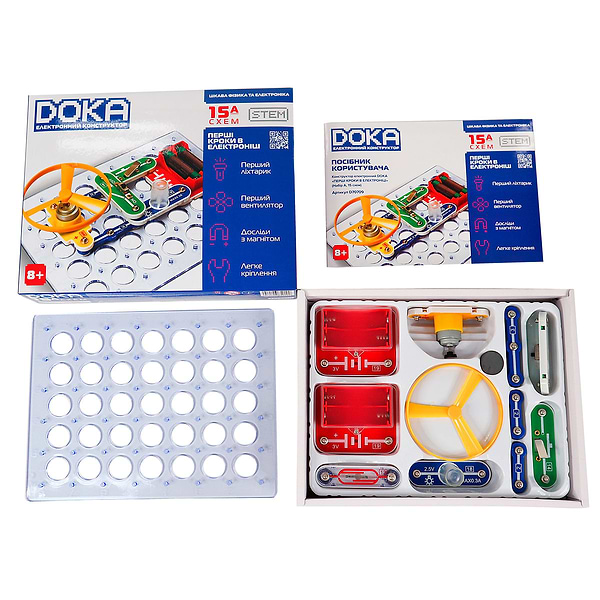 Фото - Електронний конструктор DOKA ПЕРШІ КРОКИ В ЕЛЕКТРОНІЦІ (Набір А, 15 схем) (D70709)