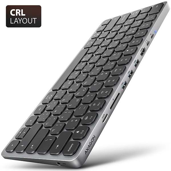 Фото - Клавиатура проводная AXAGON HMC-KB USB-C 5Gbps KEYBOARD 9in1 hub, EN/UA layout, Silver/Black (HMC-KB-CRL)