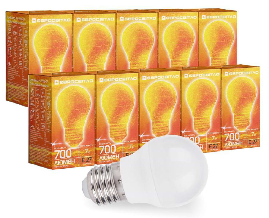 Лампочка світлодіодна Євросвітло 10 шт. 7Вт 2700К P-7-2700-27 Е27 (000058952)