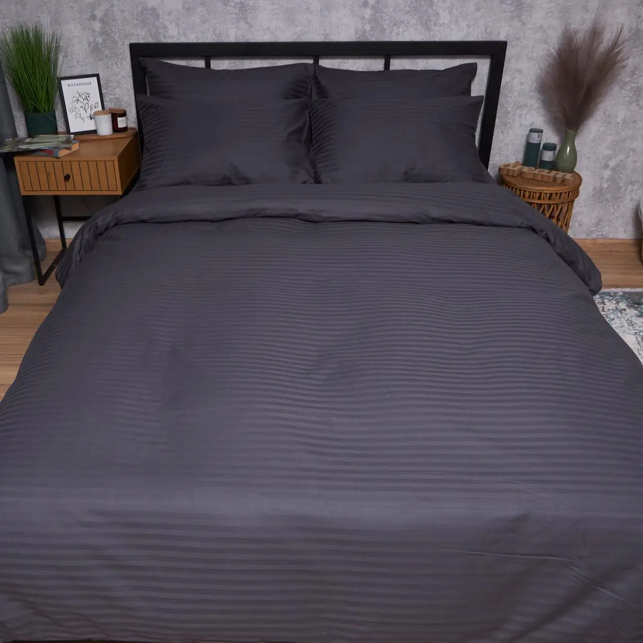 Комплект постільної білизни Moon&Star Satin Stripe «Dark Serenity» King Size 220x240 нав. 2х50х70 (MS-820008576)