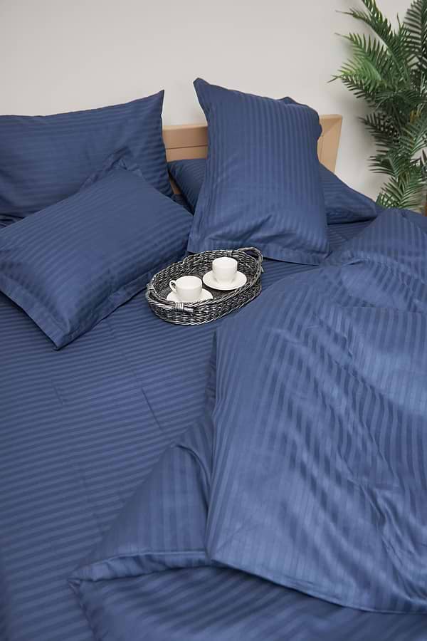 Фото - Комплект постільної білизни Moon&Star 143х210х2 нав. 2х50х70 Delfi Blue Satin Stripe (MS-820000516)