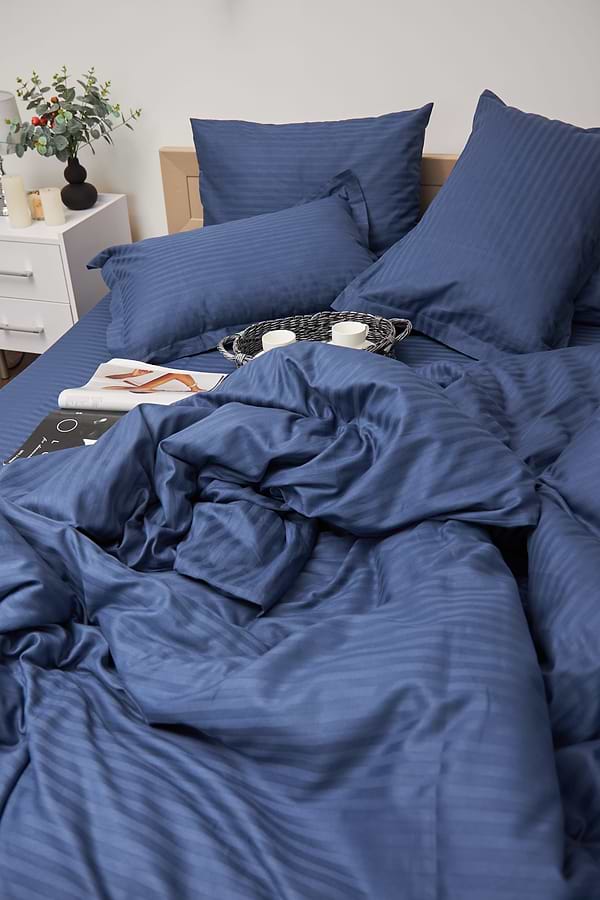 Фото - Комплект постельного белья Moon&Star King Size 220x240 Delfi Blue Satin Stripe (MS-820000492)