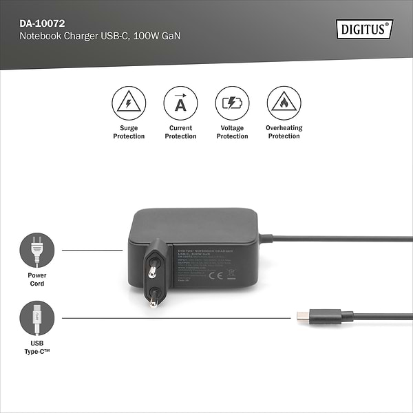 Фото - Зарядний пристрій для ноутбука Digitus USB-C 100W GaN (DA-10072)