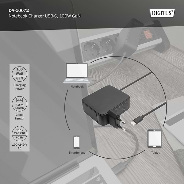 Фото - Зарядний пристрій для ноутбука Digitus USB-C 100W GaN (DA-10072)