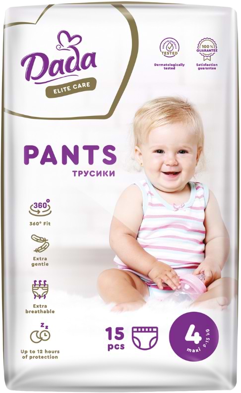 Фото - Одноразовые подгузники-трусики Dada Elite Care Размер 4 (9 – 15 кг.), 15 шт. (4820174980726) Фото - Одноразовые подгузники-трусики Dada Elite Care Размер 4 (9 – 15 кг.), 15 шт. (4820174980726)
