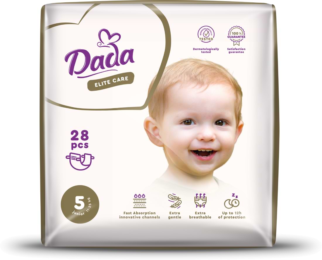 Купити Одноразові підгузки Dada Elite Care Розмір 5 (11-25 кг.), 28 шт. (4820174981112) - Фото 1 Одноразові підгузки Dada Elite Care Розмір 5 (11-25 кг.), 28 шт. (4820174981112) - Фото 1