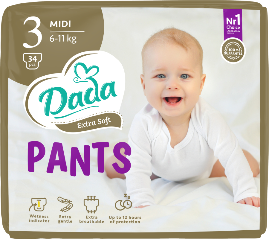 Одноразовые подгузники-трусики Dada Extra Soft 3 Midi (6–11 кг) 34 шт. (980672)