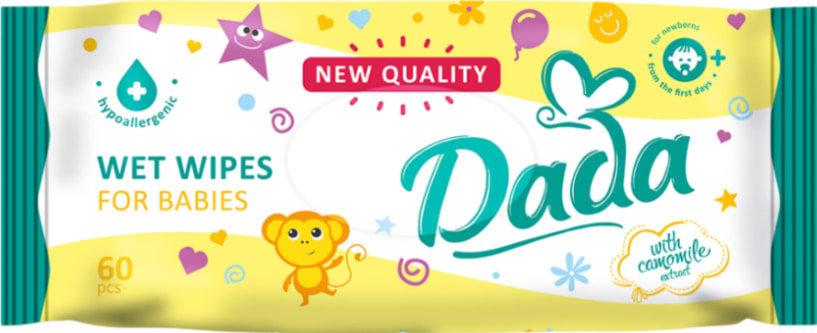 Серветки вологі для дітей Dada з екстрактом ромашки, 60 шт. (4820174980382) - Фото 1