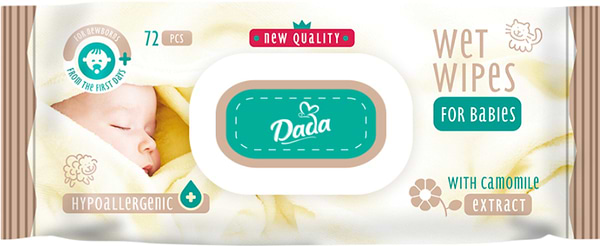Фото - Серветки вологі для дітей Dada з екстрактом ромашки з клапаном,  72 шт. (4820174980412) Фото - Серветки вологі для дітей Dada з екстрактом ромашки з клапаном,  72 шт. (4820174980412)