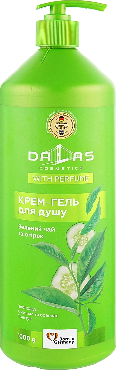 Гель для душа DALAS крем Зеленый чай и огурец 1л - Фото 1