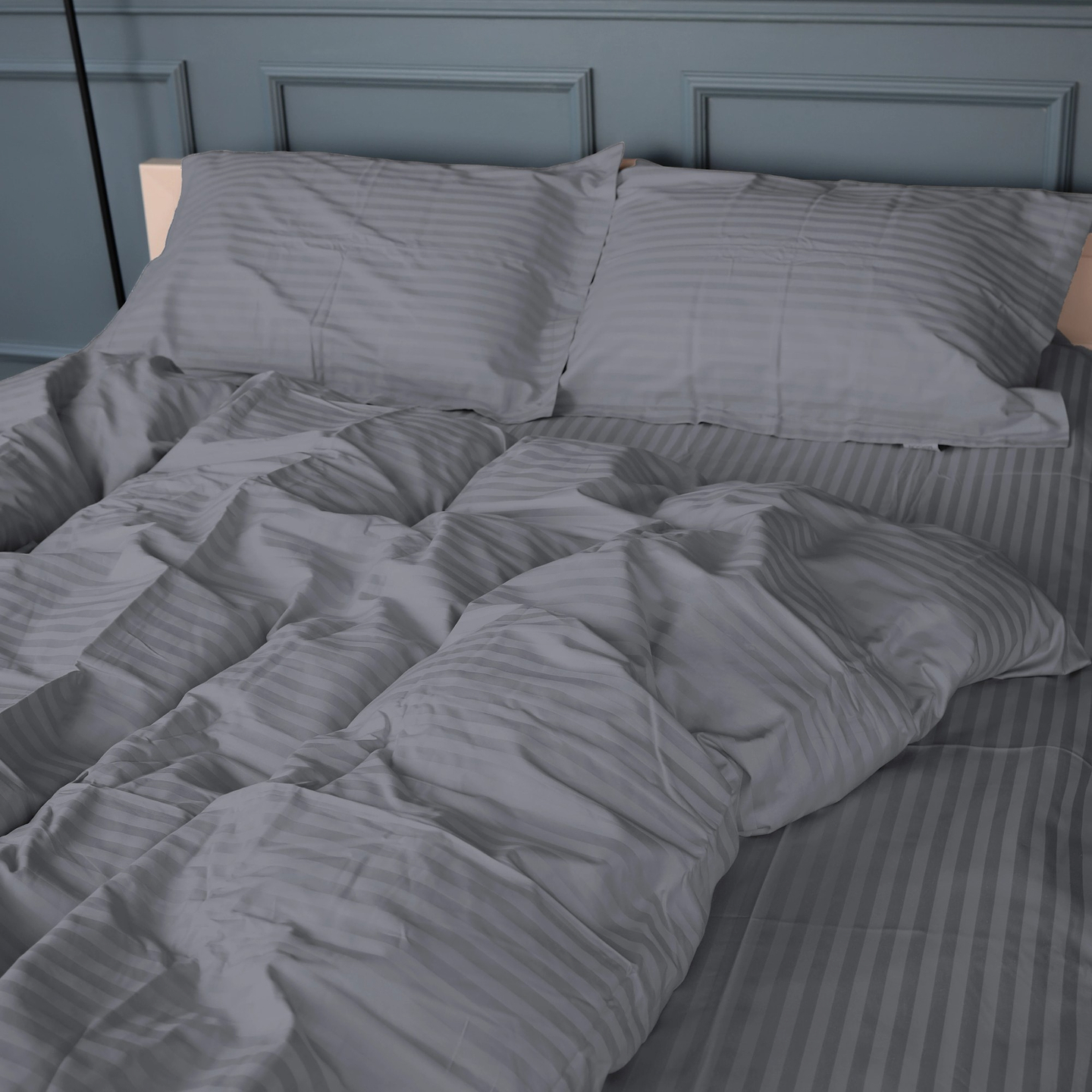 Комплект постельного белья детский MirSon Satin Stripe 30-0012 Dark Gray 110х140 (2200005246214)