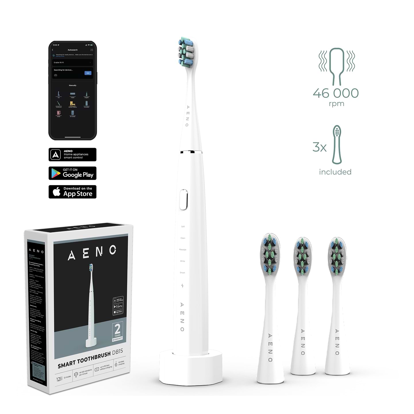 Зубная щетка электрическая AENO DB1S White (ADB0001S) - Фото 1