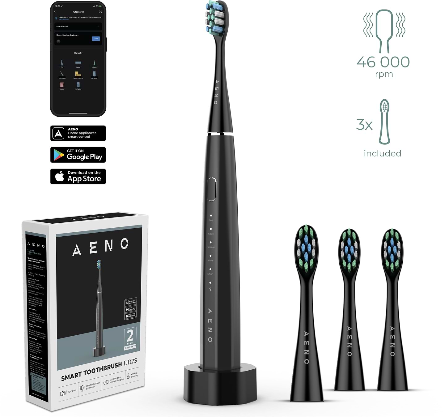 Зубная щетка электрическая AENO DB2S Black (ADB0002S) - Фото 1