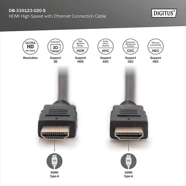 Фото - Кабель HDMI Digitus HDMI (M/M) Premium Type-A 2 м Black (DB-330123-020-S)