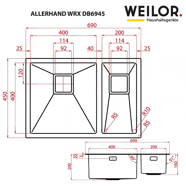 Фото - Мойка кухонная Weilor Allerhand WRX DB6945