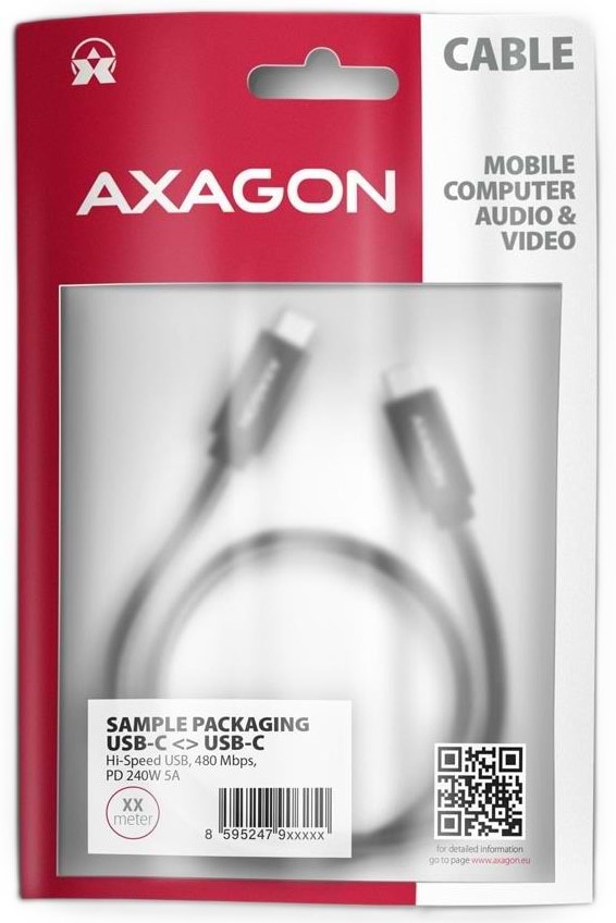 Фото - Кабель синхронизации данных AXAGON USB-C 2.0, 1m, PD 240W 5A Black (BUCM2-CM10AB)