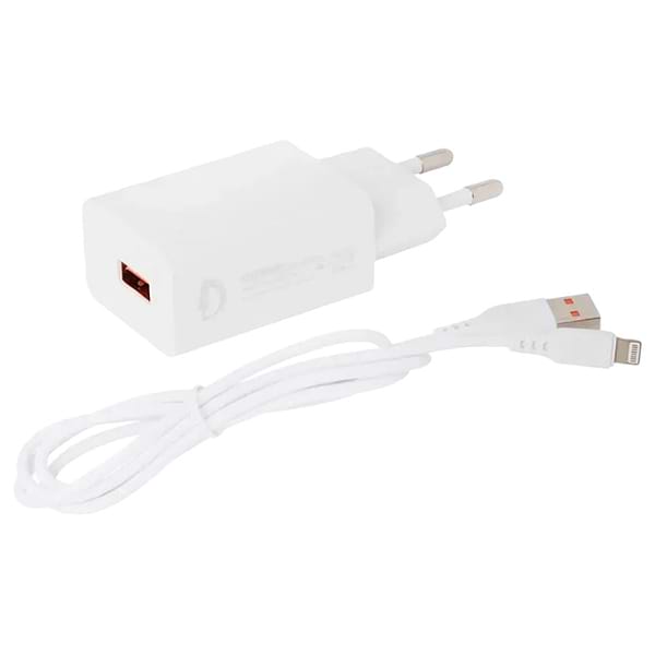 Фото - Мережевий зарядний пристрій Denmen Lightnin 1USB 2.4A White (DC01L-WH)