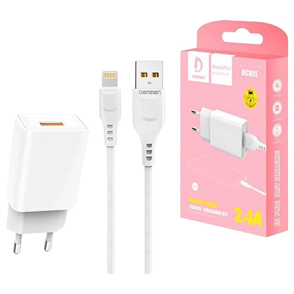 Фото - Мережевий зарядний пристрій Denmen Lightnin 1USB 2.4A White (DC01L-WH)