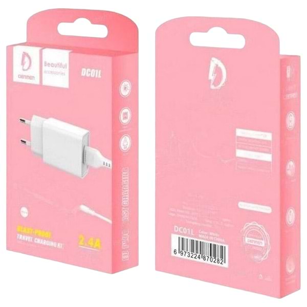Фото - Мережевий зарядний пристрій Denmen Lightnin 1USB 2.4A White (DC01L-WH)