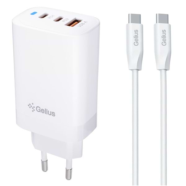 Фото - Сетевое зарядное устройство Gelius Elevaro GP-HC065 65W USB+2Type-C (QC/PD/PPS) +кабель One Type-C to Type-C White (101369)