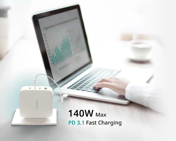 Фото - Сетевое зарядное устройство D-Link 140Вт GaN 3хUSB-С 1xUSB-A White (DCF-141)