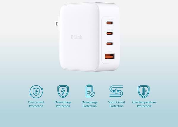 Фото - Сетевое зарядное устройство D-Link 140Вт GaN 3хUSB-С 1xUSB-A White (DCF-141)