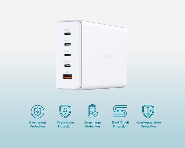 Фото - Сетевое зарядное устройство D-Link 240Вт GaN 4хUSB-С 1xUSB-A White (DCF-241)