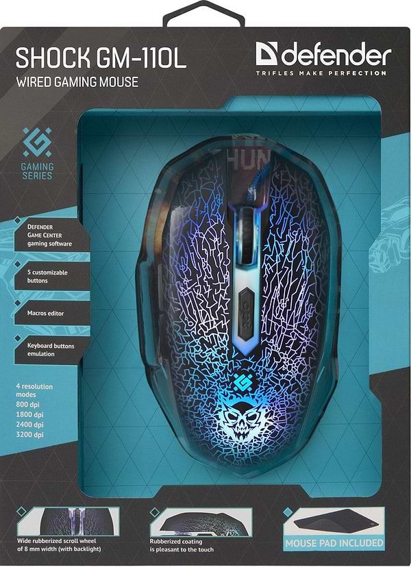 Фото - Мышь проводная игровая Defender Shock GM-110L Black + коврик (52110)