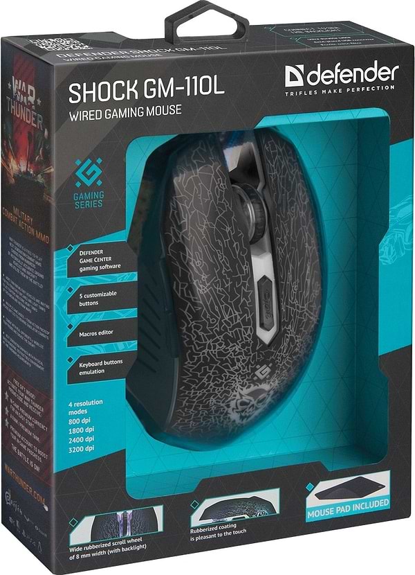 Фото - Мышь проводная игровая Defender Shock GM-110L Black + коврик (52110)