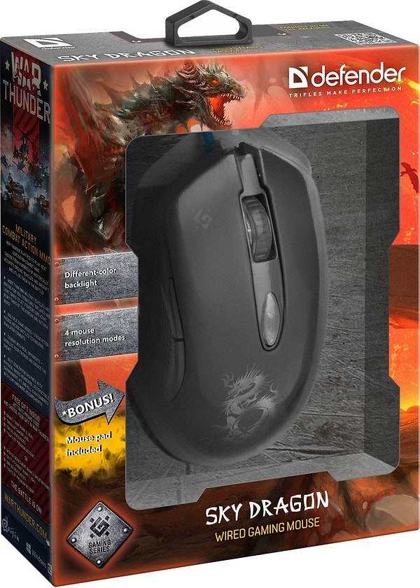 Фото - Миша дротова ігрова Defender Sky Dragon GM-090L Black+ коврик  (52090)