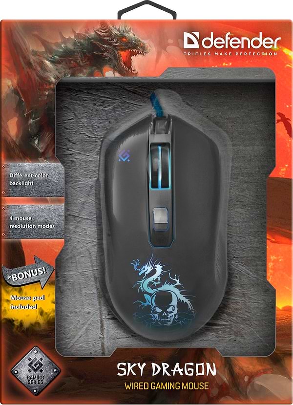 Фото - Миша дротова ігрова Defender Sky Dragon GM-090L Black+ коврик  (52090)