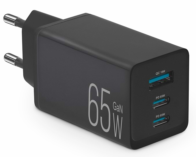 Мережевий зарядний пристрій Brevia ePowerGaN PD65W 2xUSB-C+USB-A (44065GDCUB)