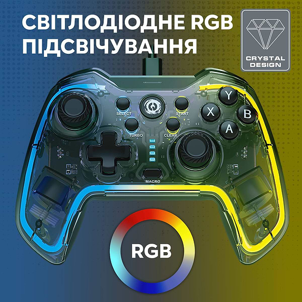 Фото - Геймпад Canyon Brighter GP-02 Wired RGB 4in1 PS3/Android BOX-TV/Nintendo Crystal (CND-GP02)