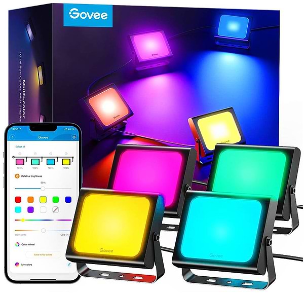 Фото - Розумна лампа Govee набір H7060 LED Smart Flood Lights 4 шт. RGBICWW WI-FI/Bluetooth Black (H7060311) Фото - Розумна лампа Govee набір H7060 LED Smart Flood Lights 4 шт. RGBICWW WI-FI/Bluetooth Black (H7060311)