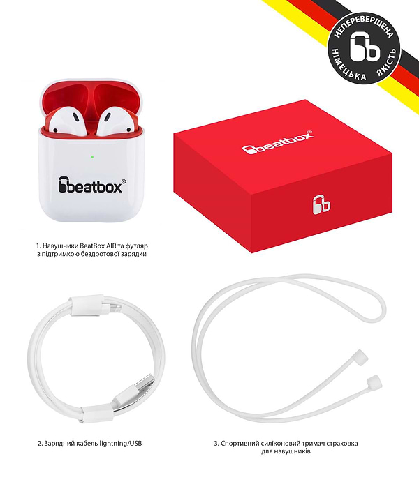 Фото - Навушники вкладиші бездротові TWS BeatBox PODS AIR 2 Wireless charging white-red (bbpair2wcwr)