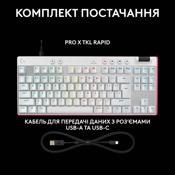 Фото - Клавиатура проводная игровая Logitech G PRO X TKL RAPID White LINEAR (920-013242)