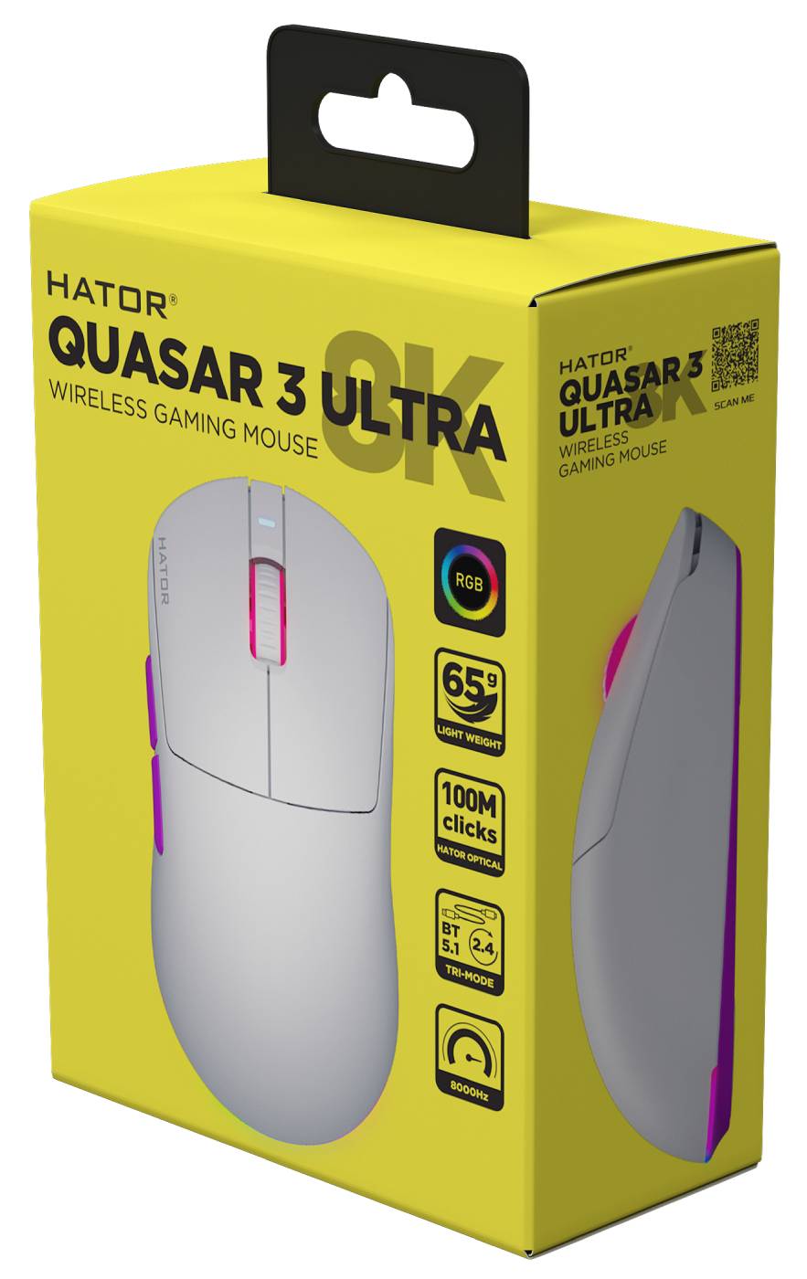 Фото - Мышь беспроводная игровая Hator Quasar 3 ULTRA 8K Wireless White (HTM771)