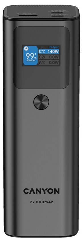 Батарея мобільна Canyon PB-2010 TFT 27000mAh PD140W Dark Grey (CNE-CPB2010DG)