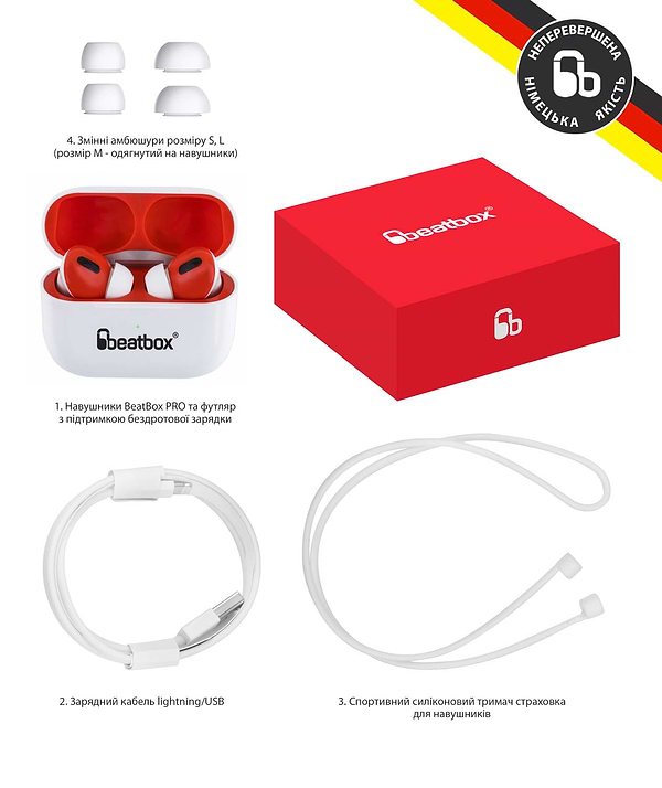 Фото - Наушники вкладыши беспроводные TWS BeatBox PODS PRO 1 Wireless charging white-red (bbppro1wcwr)