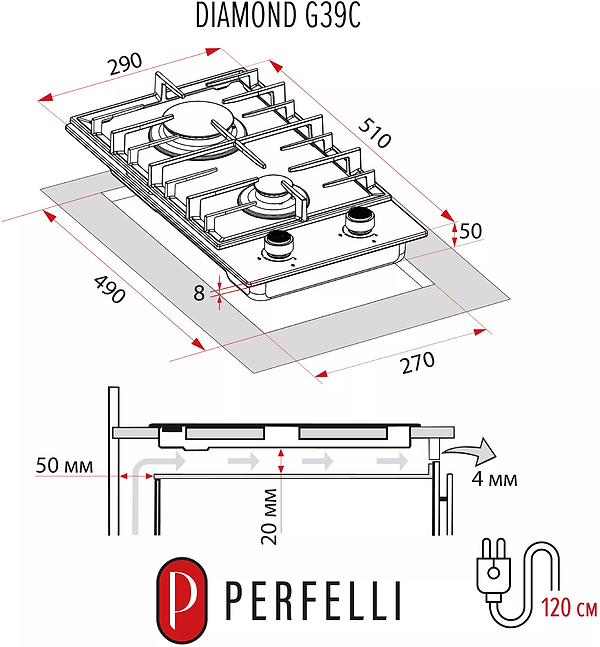 Фото - Варочная панель газовая Perfelli DIAMOND G39C NERO